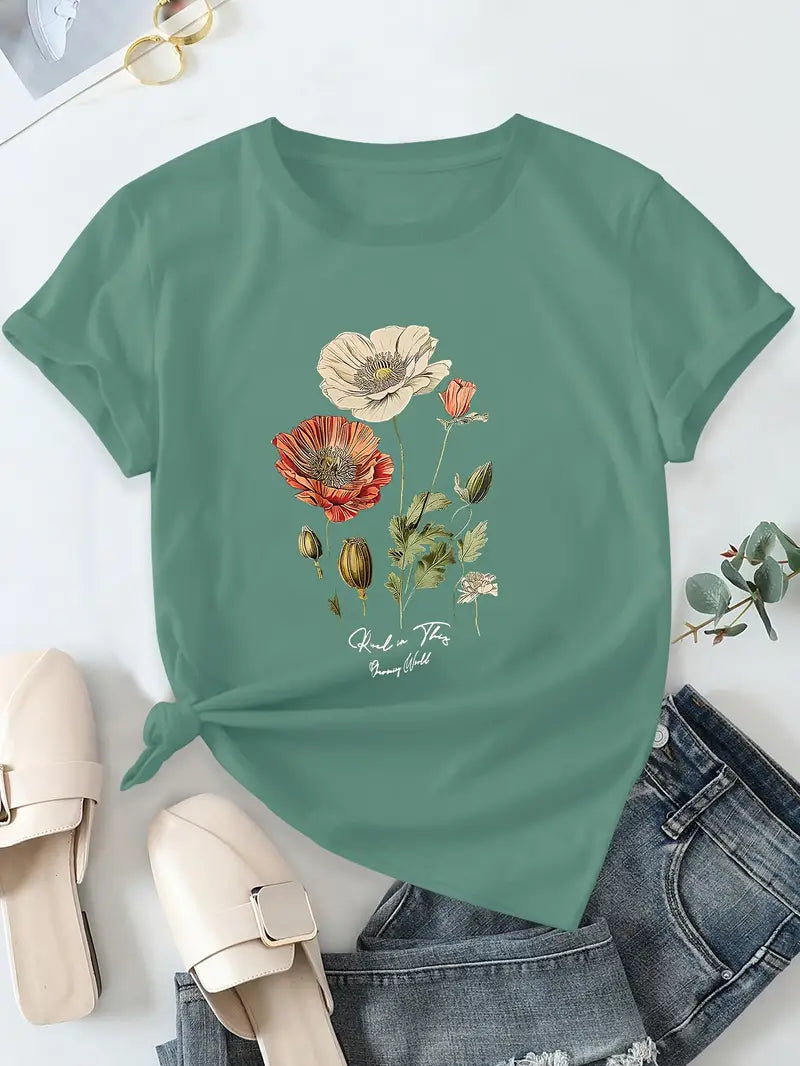 Aimilia - Elegantes T-Hemd Mit Kurzen Ärmeln Und Blumendruck