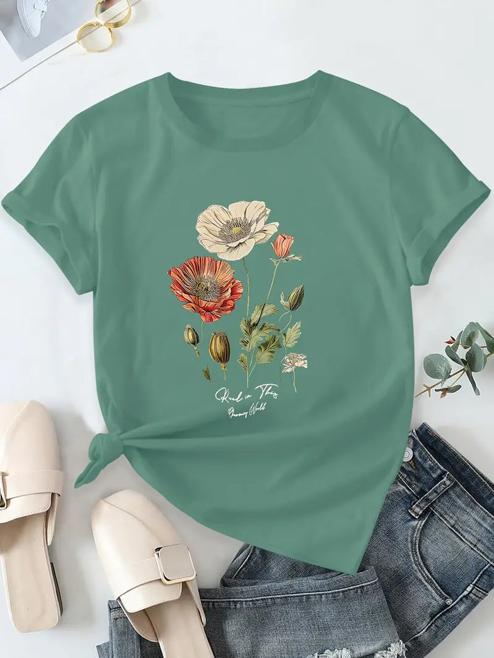 Aimilia - Elegantes T-Hemd Mit Kurzen Ärmeln Und Blumendruck