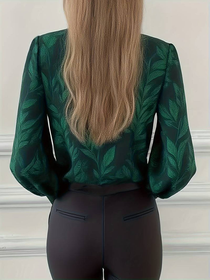 Ruchama - Elegante Langarm Bluse Mit Blattmuster