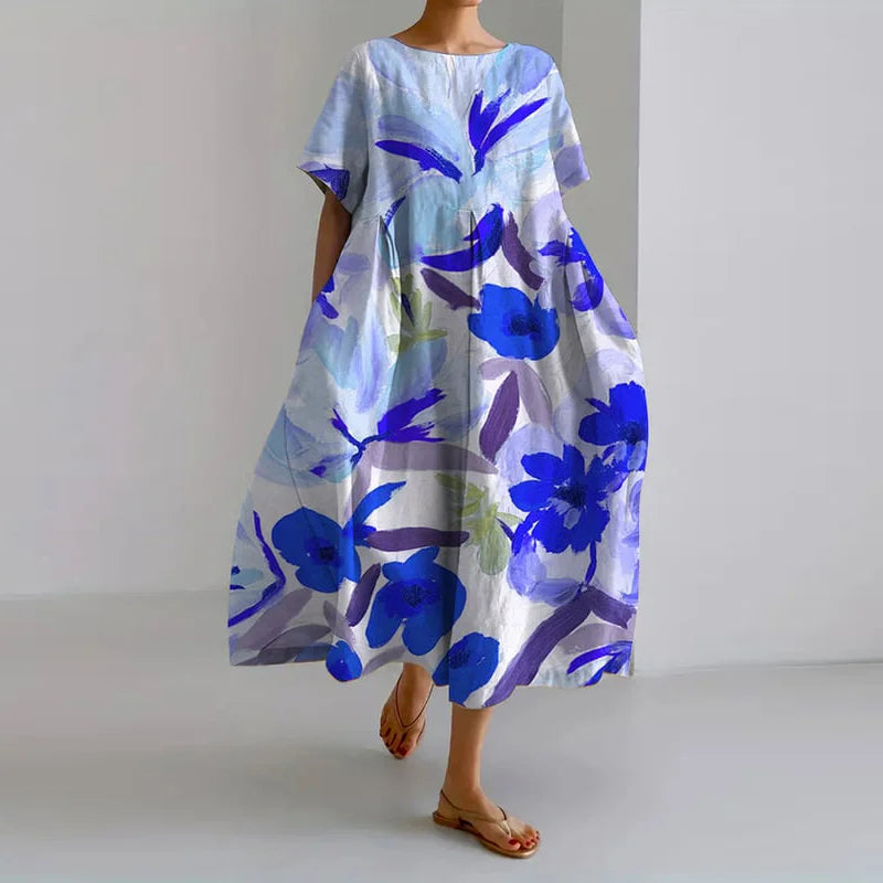 Lucasta – Bequemes Kleid Mit V-Ausschnitt Und Blumen Drucken