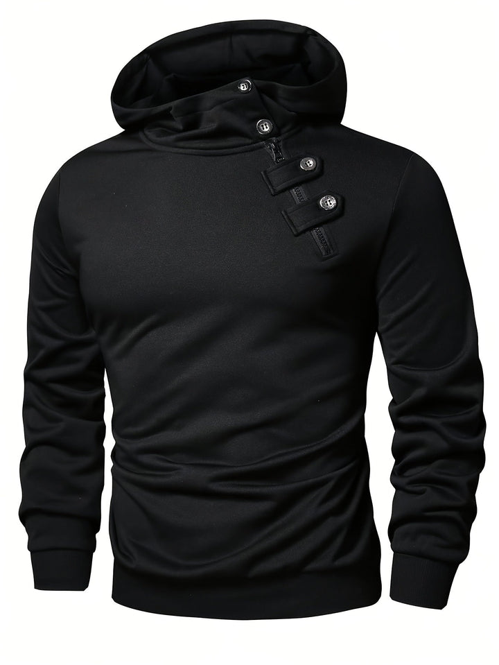 Klod – Lässiger Langarm Kapuzenpullover Mit Knöpfen
