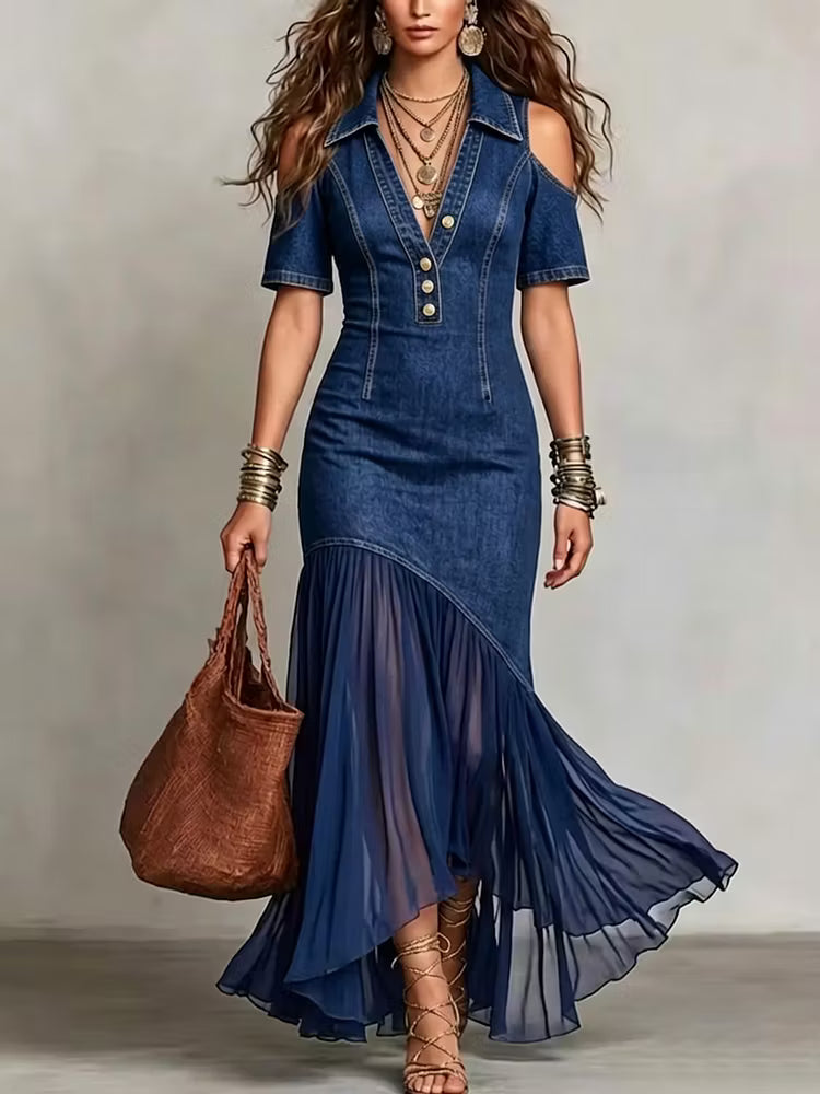 Presley - Jeans-Maxikleid Mit Knopfleiste