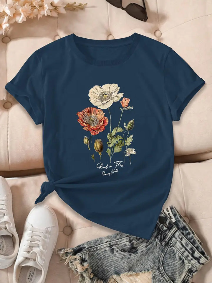 Aimilia - Elegantes T-Hemd Mit Kurzen Ärmeln Und Blumendruck