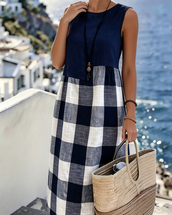 Suzina – Ärmelloses Patchwork-Karo-Kleid