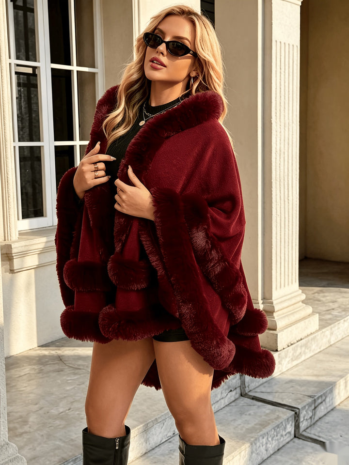 Toriann - Winter Strick Jacke Mit Kapuze Pelzfutter Und Offener Vorderseite