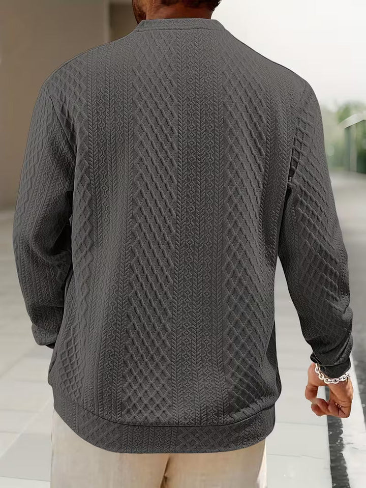 Mathew – Geometrisch Gestrickter Langarm Henley Pullover