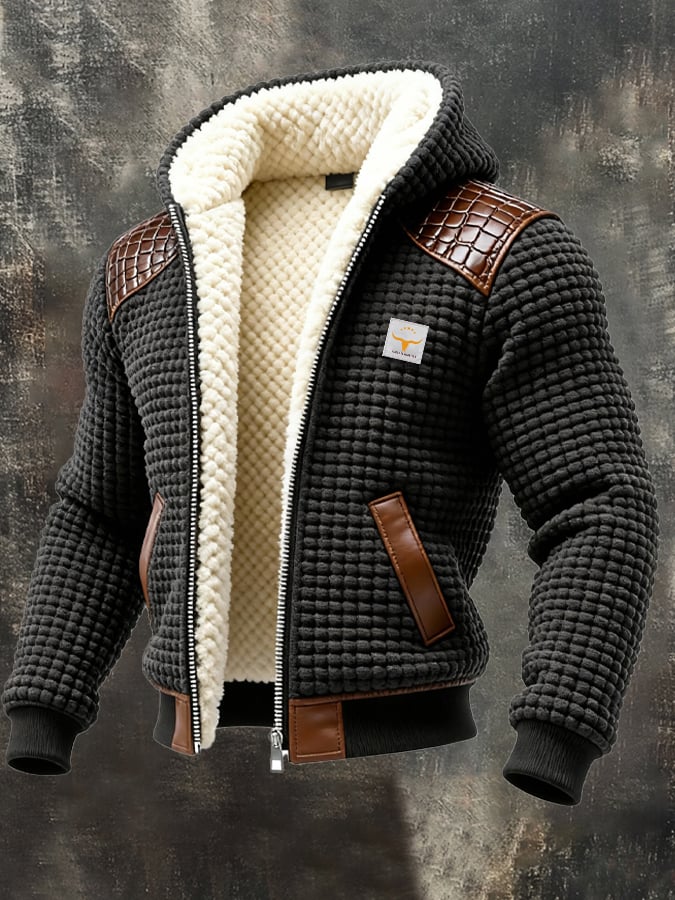 Giovanni – Karierte Leder Jacke Mit Kapuze