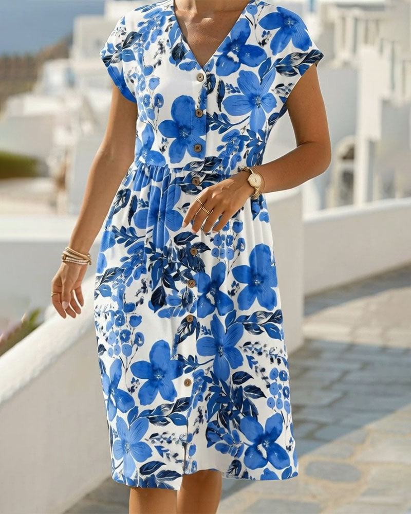 Sinera – Kleid Mit Blumen Muster Und Kurzen Ärmeln