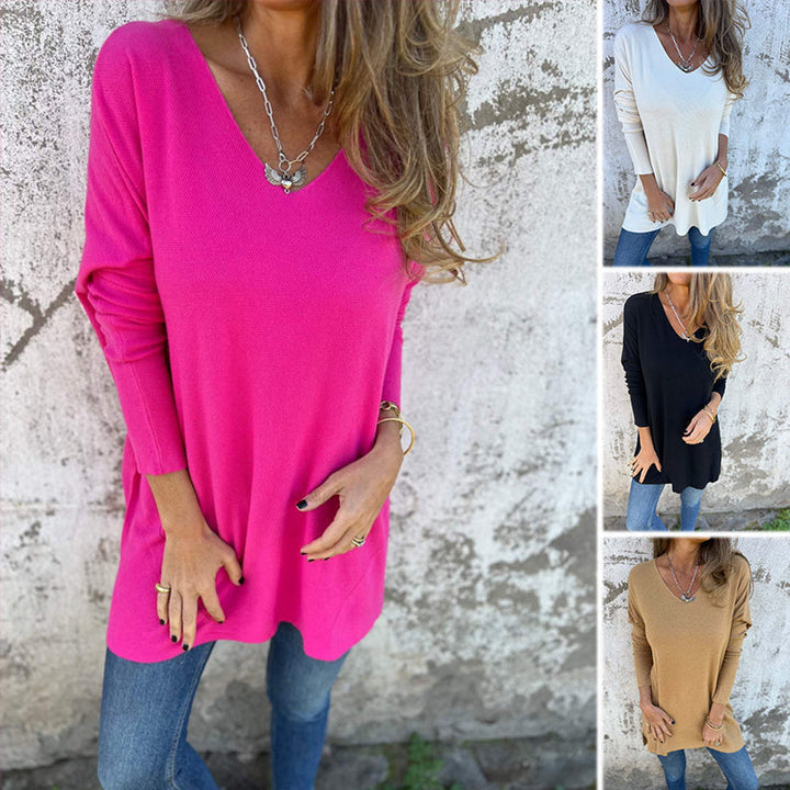 Soledad - Bequeme Langärmelige Strickbluse mit V-Ausschnitt