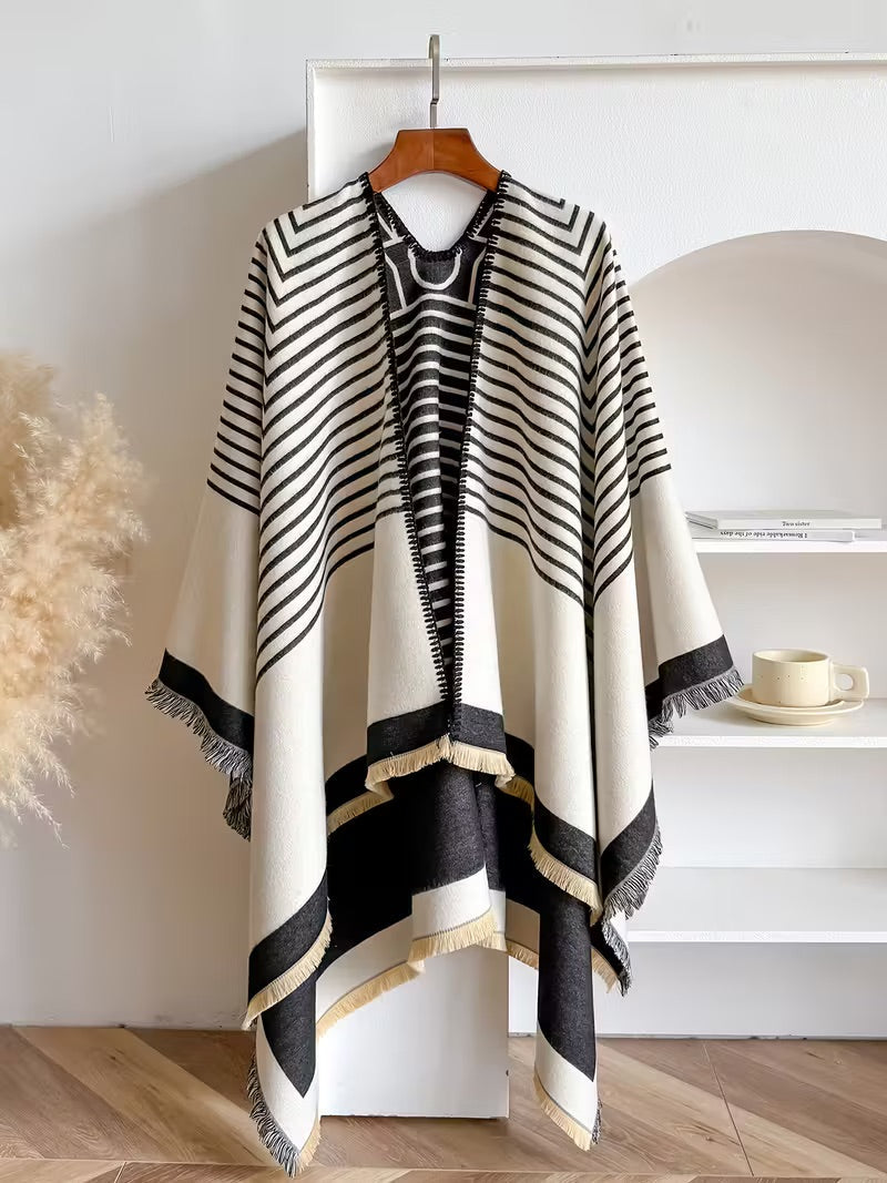 Taisija – Wendbarer Gestreifter Jacquard Schal Aus Kunstkaschmir