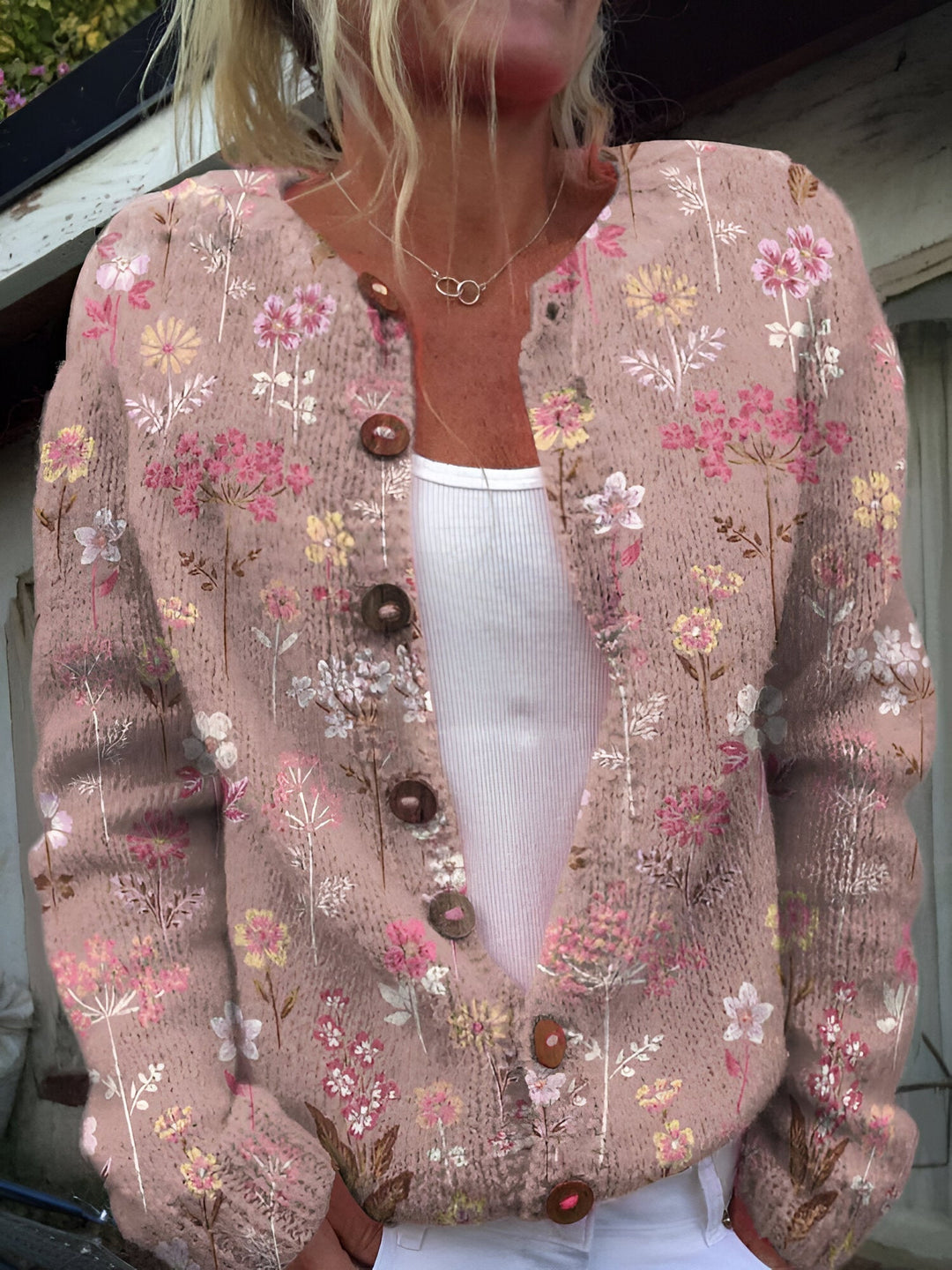 Alvimia - Modische Strickjacke Mit Blumenmuster