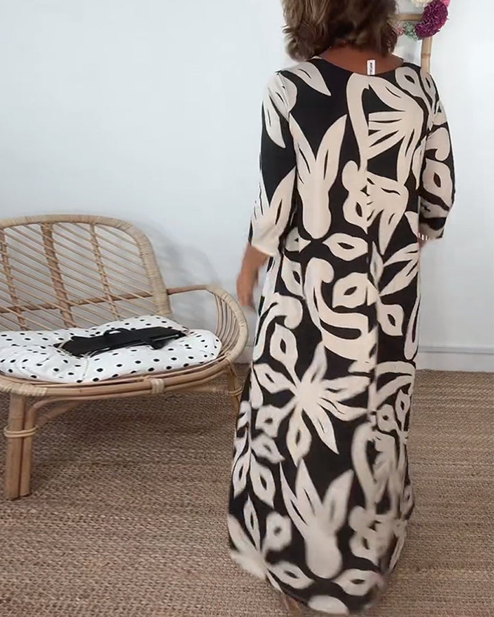 Halina – Kleid mit Rundhalsausschnitt und langen Ärmeln mit Print