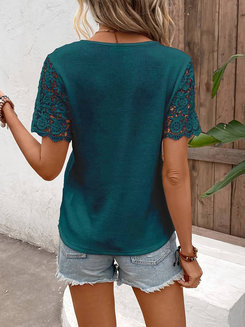 Nisa - Elegantes T-Shirt Mit Kurzen Ärmeln Und Spitzenbesatz