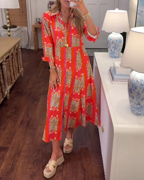Sinney – Bedrucktes Maxikleid Mit Langen Ärmeln