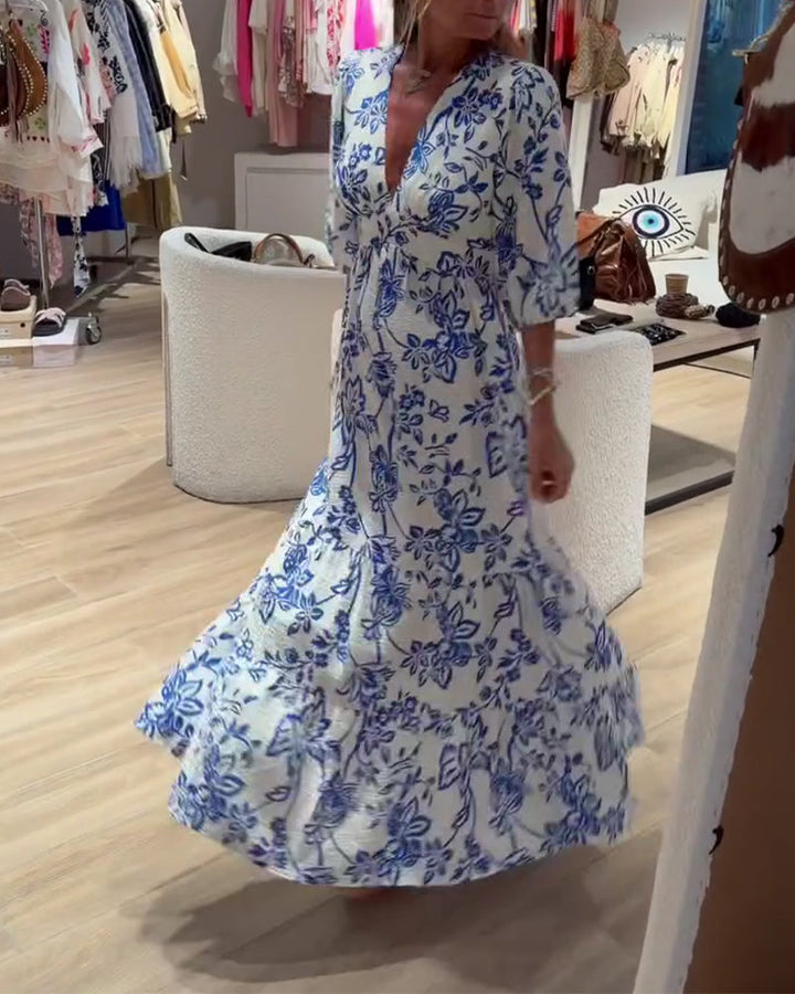 Lyssia – Elegantes Langes Kleid Mit Blumenmuster