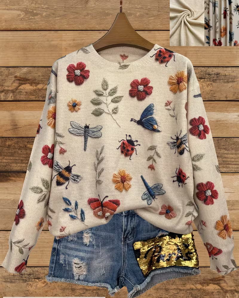 Nigella – Lässiger Pullover Mit Blumen- Und Insektenmuster