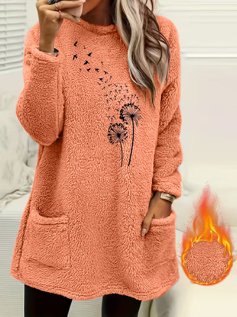 Zibija – Fleece-Sweatshirt Mit Löwenzahn-Drucken