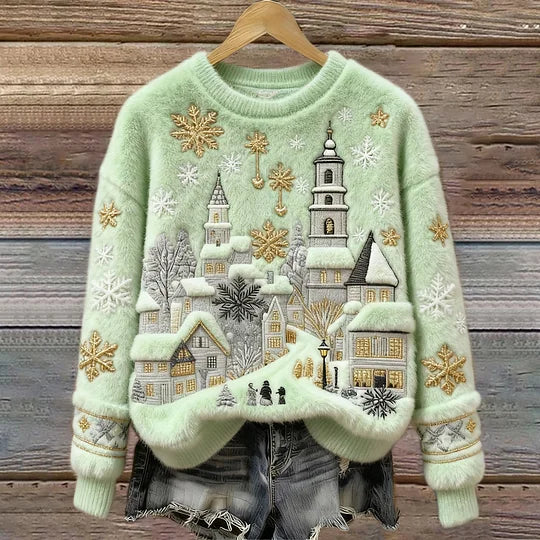 Kenisha – Gemusterter Pullover mit Weihnachtsmotiv und Stickerei