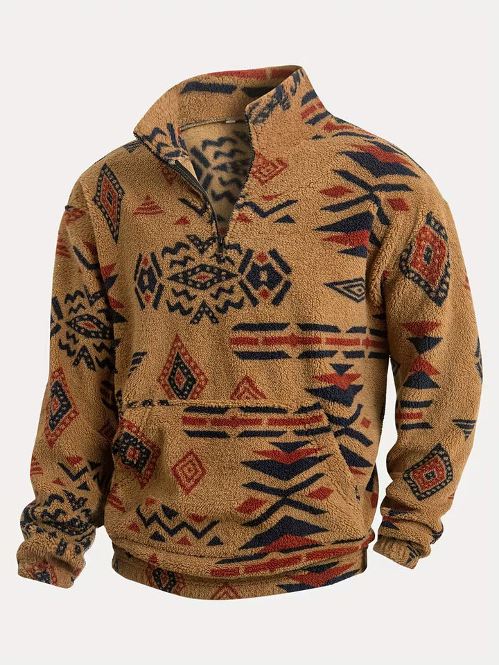 Witker – Plüsch-Sweatshirt Im Ethno-Stil Mit Stehkragen
