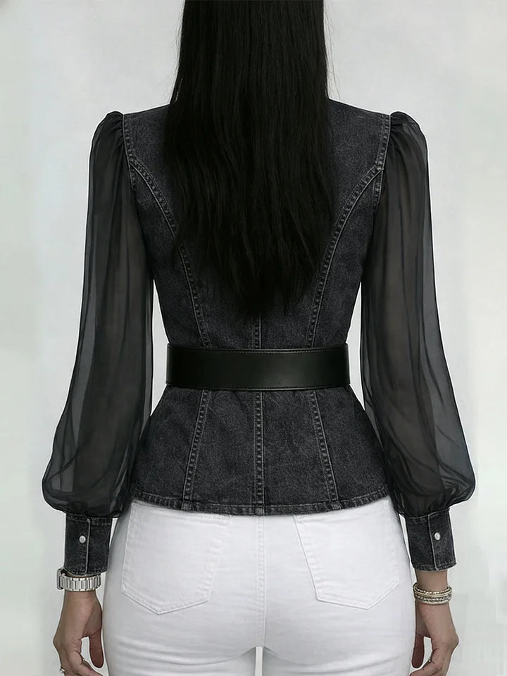 Thakshila - Strukturierte Jeans Bluse