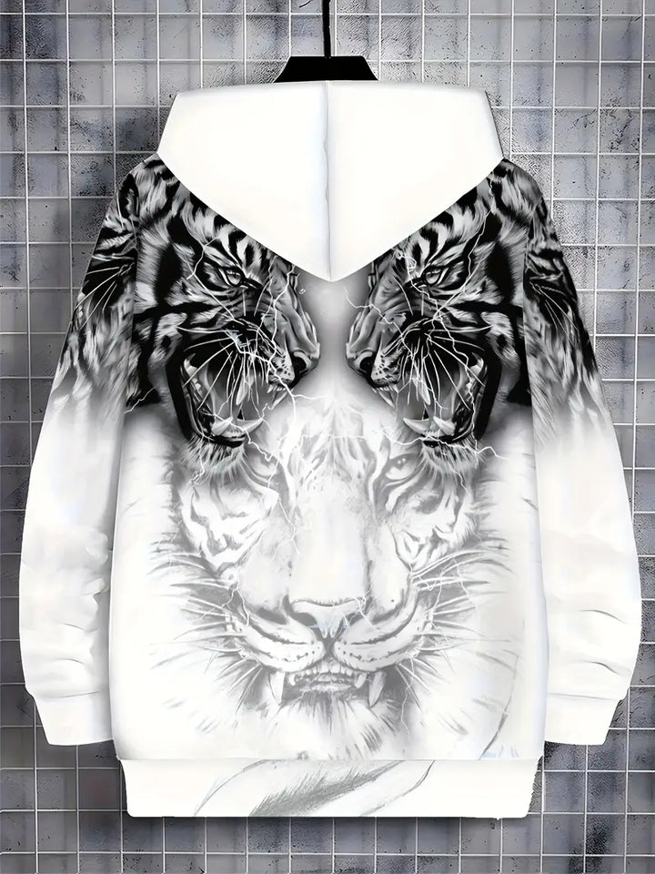 Murillo – Lässige Langarm Kapuzenpullover Jacke Mit Tigerprint