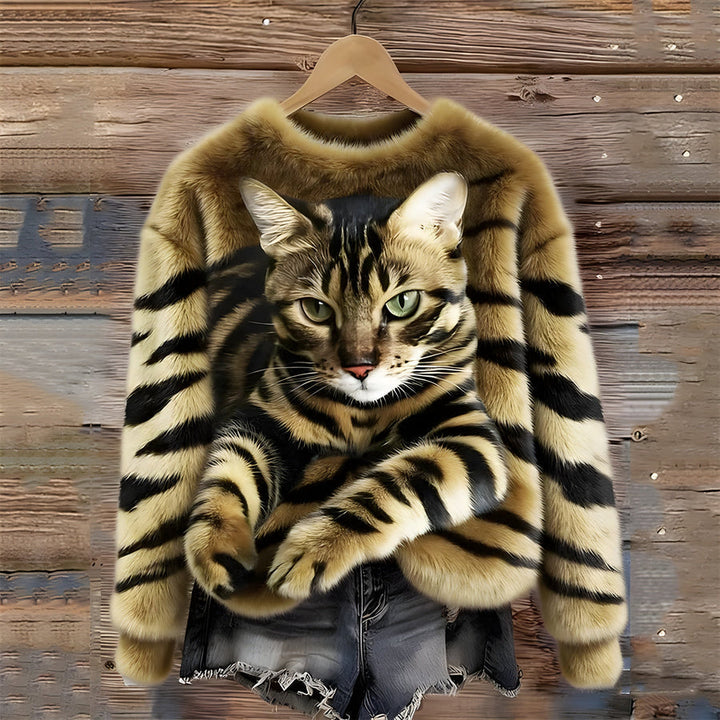 Zohara – Kunstfellpullover Mit Katzenprint