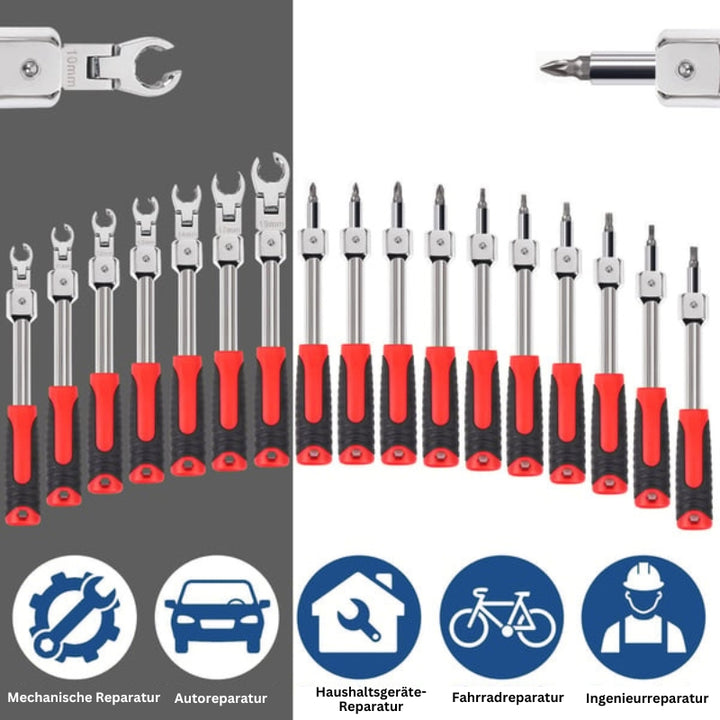 MaxFlex – 20-Teiliges Ratschenschlüsselset Mit Flexiblem Kopf