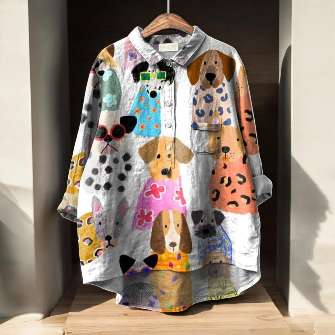 Skaiste - Exklusive Bluse Mit Hundemotiv