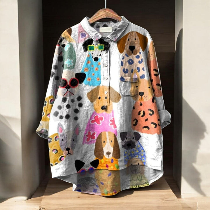 Skaiste - Exklusive Bluse Mit Hundemotiv