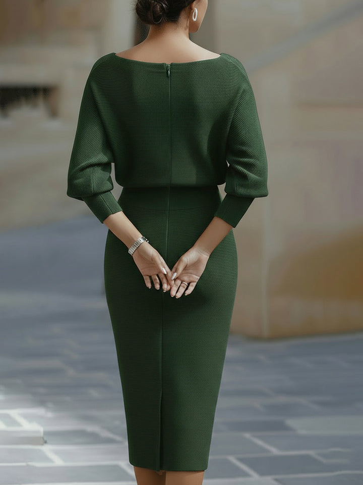 Amyy - Elegantes Midi Kleid Mit Langen Ärmeln
