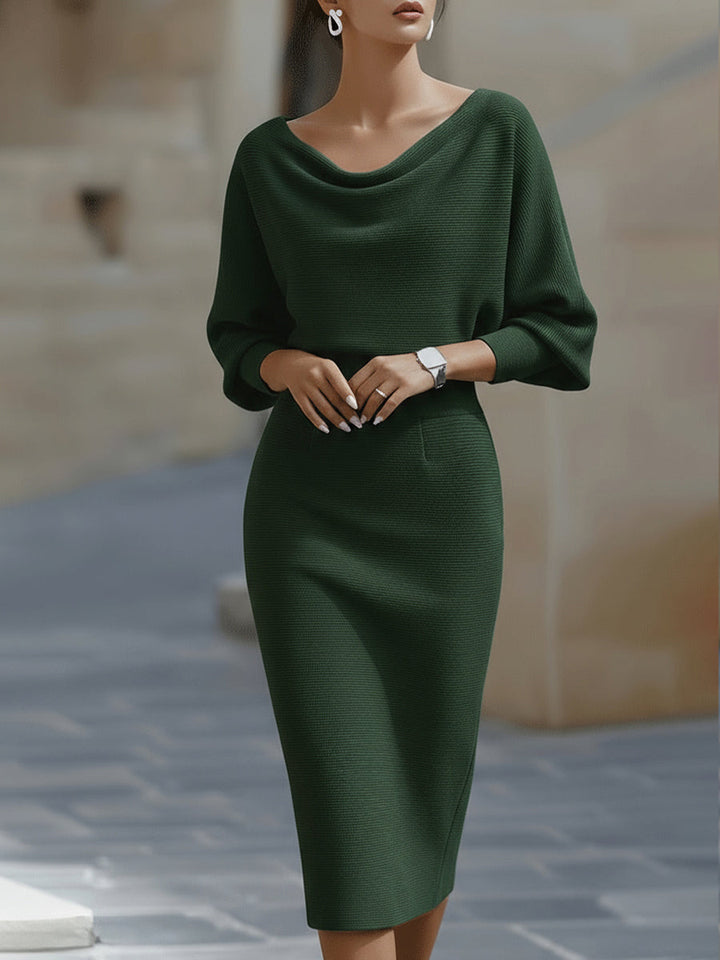 Amyy - Elegantes Midi Kleid Mit Langen Ärmeln