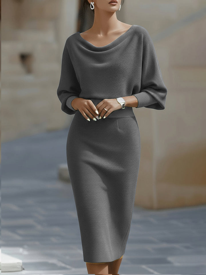 Amyy - Elegantes Midi Kleid Mit Langen Ärmeln