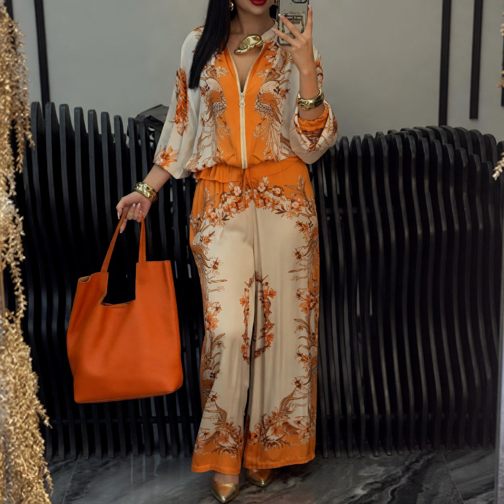 Katya - Eleganter Blumen Drucken Zweiteiliges Set