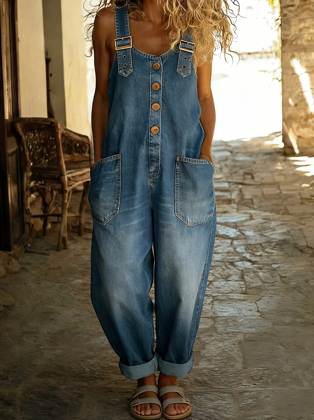 Chamodi - Lässiger Denim Overall Mit Verstellbarer Schnalle
