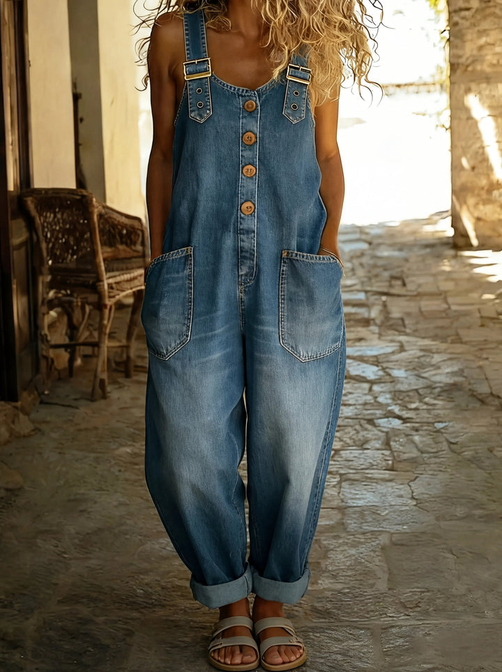Chamodi - Lässiger Denim Overall Mit Verstellbarer Schnalle