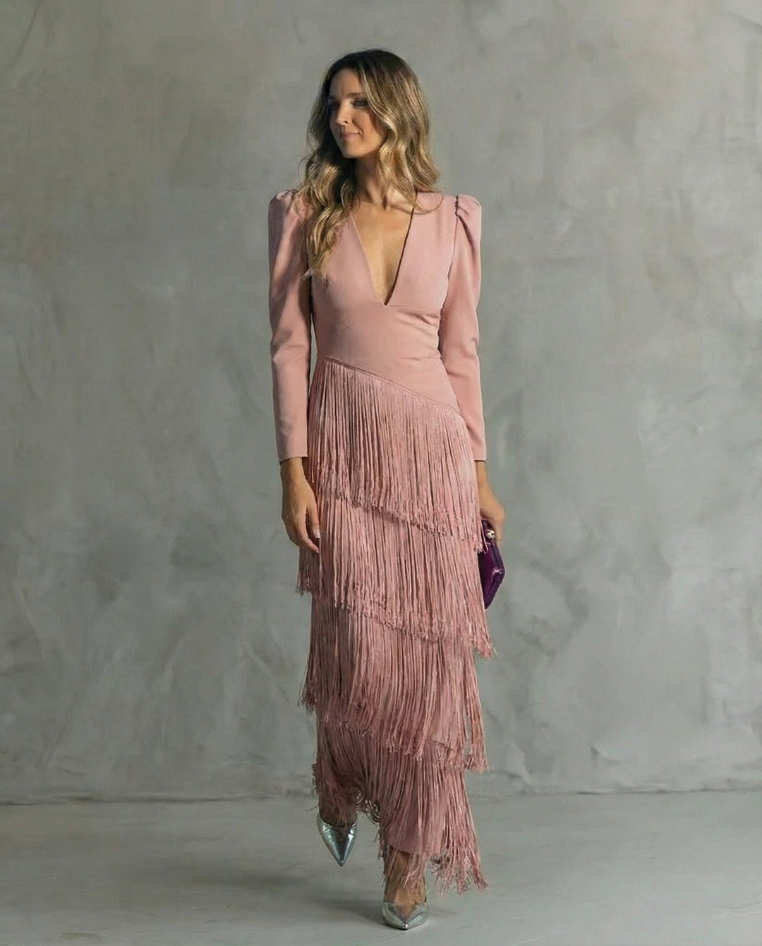 Nipuni - Elegantes Kleid Mit Fransenärmeln