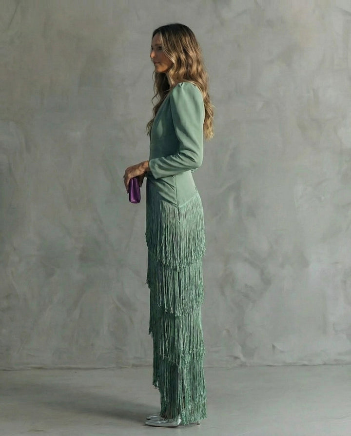 Nipuni - Elegantes Kleid Mit Fransenärmeln