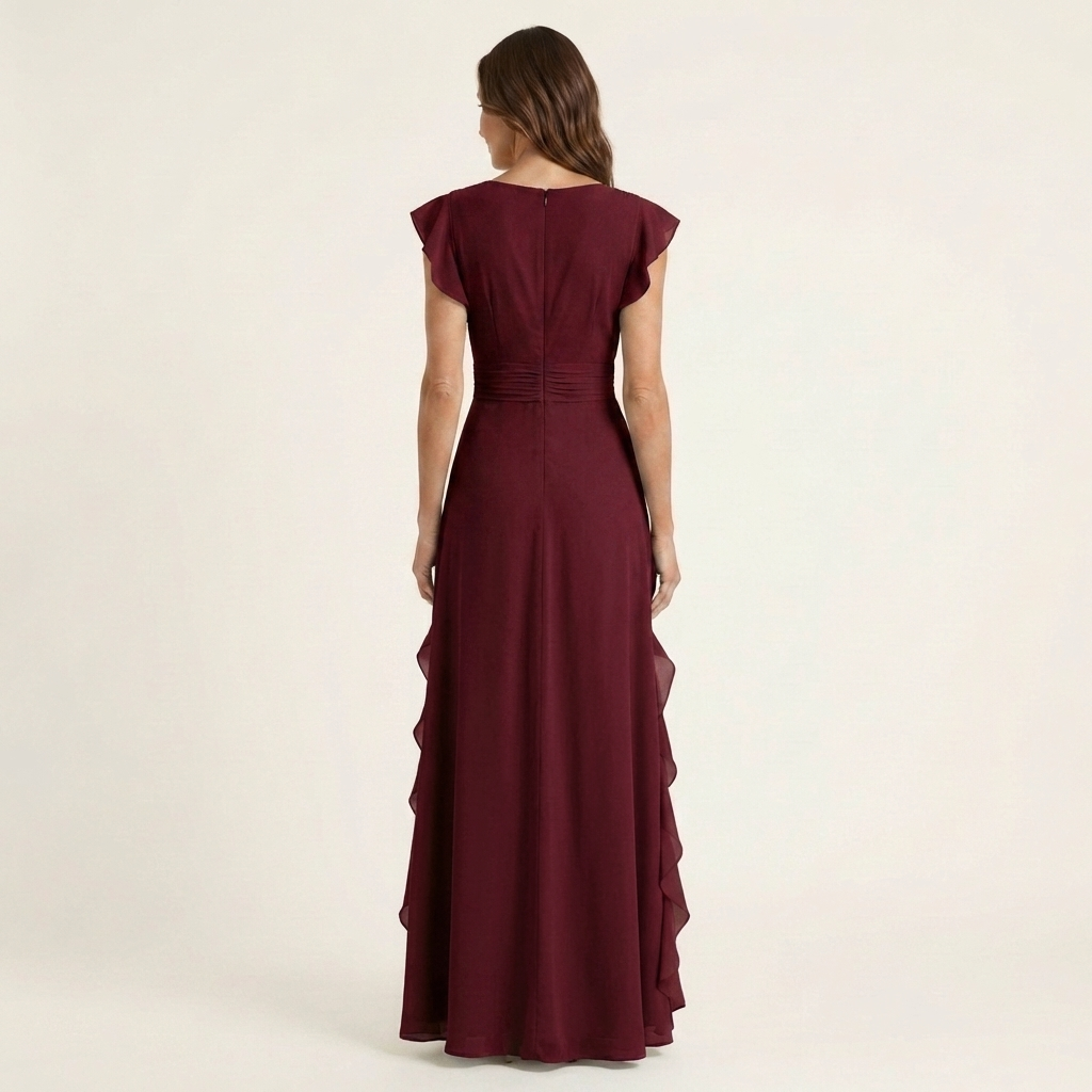 Nellyana - Lässiges Maxikleid mit V-Ausschnitt, Flatterärmeln und Rüschen