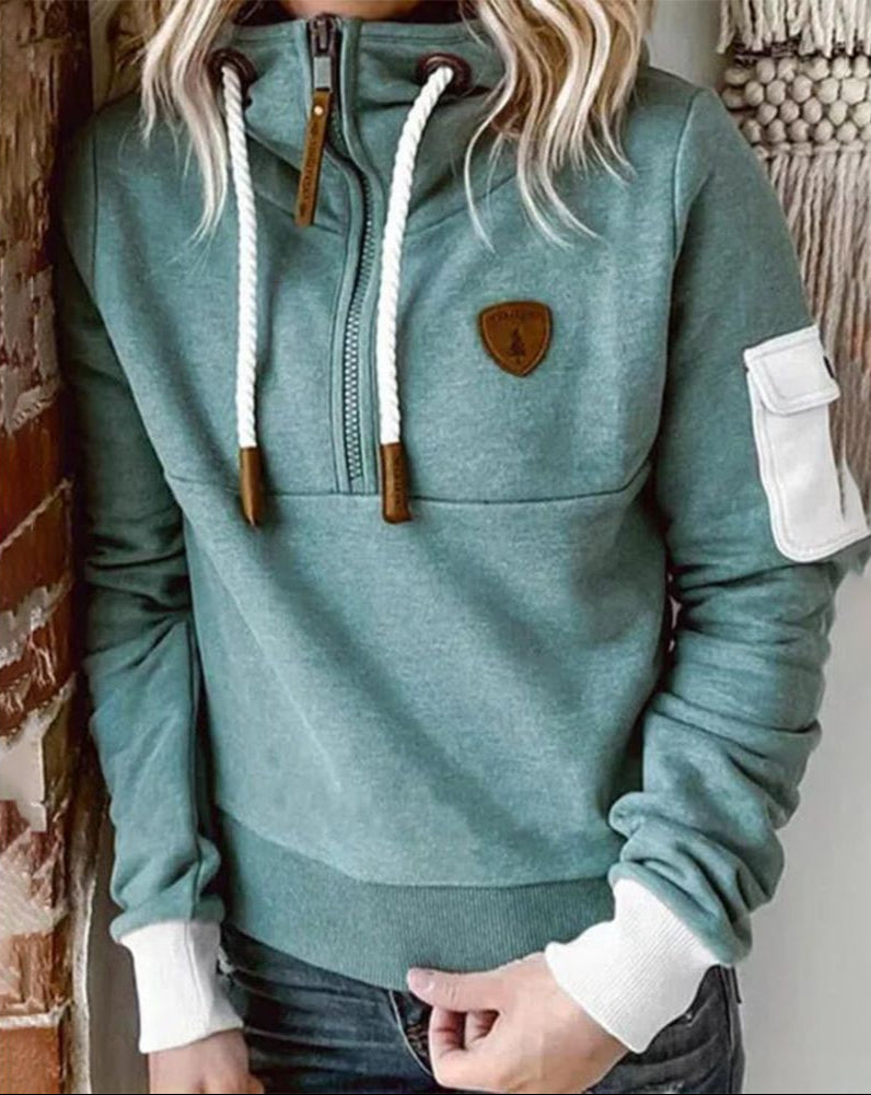 Helsa – Lässiger Kapuzenpullover Mit Halbem Reißverschluss Und Armtasche