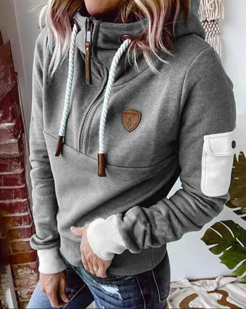 Helsa – Lässiger Kapuzenpullover Mit Halbem Reißverschluss Und Armtasche