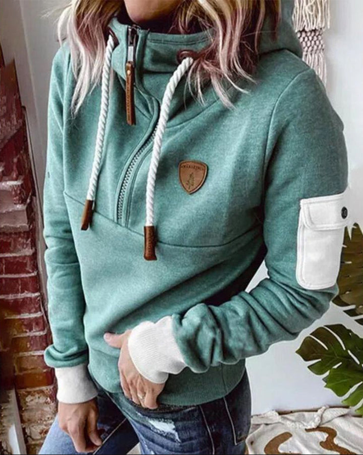 Helsa – Lässiger Kapuzenpullover Mit Halbem Reißverschluss Und Armtasche