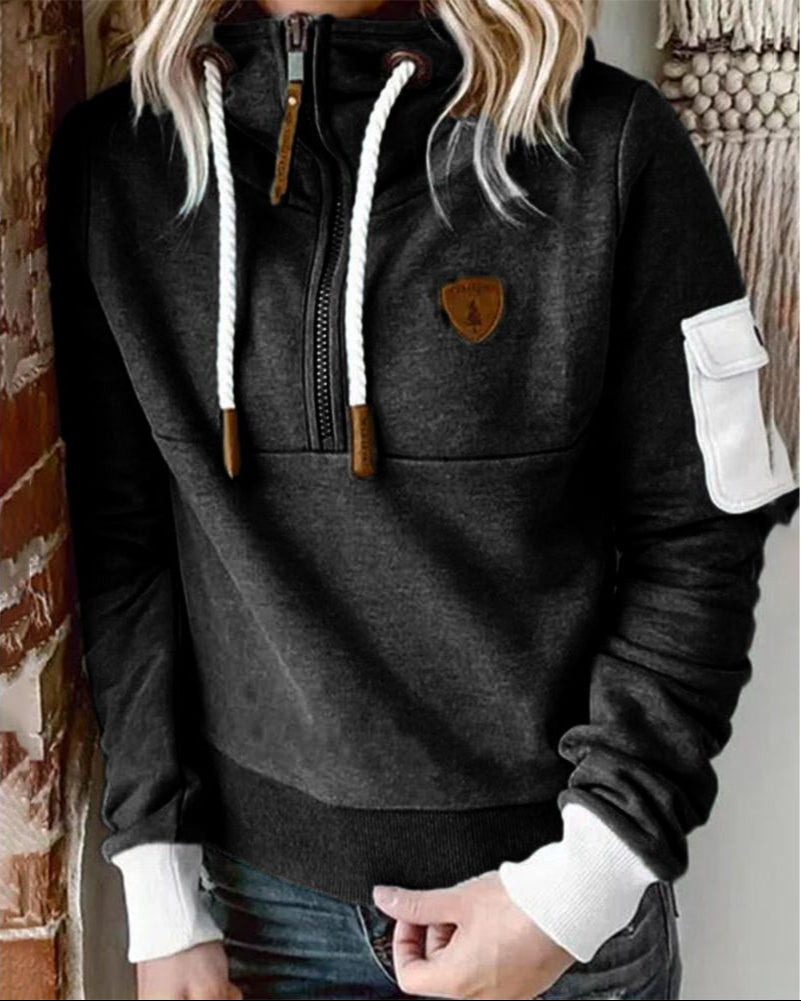 Helsa – Lässiger Kapuzenpullover Mit Halbem Reißverschluss Und Armtasche