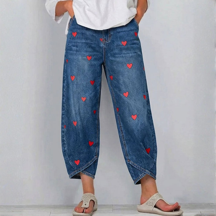 Raemaa – Jeans in Knöchellänge mit Herzmuster