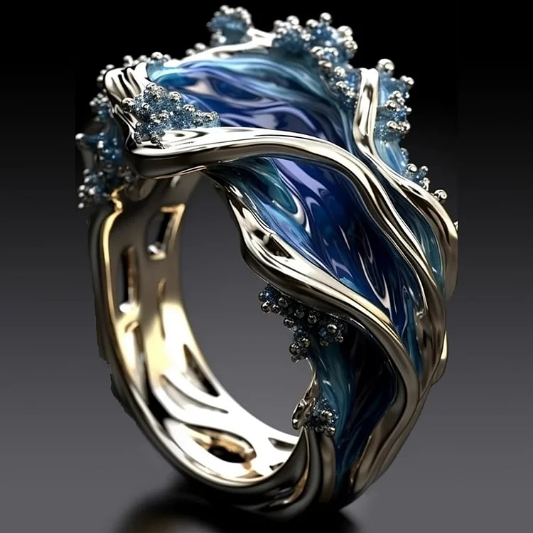 Leizuri – Vintage-Goldring Mit Meereswellen Motiv
