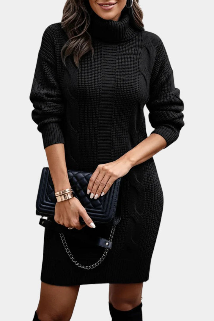 Ruchamit - Einfarbiges Strick Kleid Mit Rollkragen