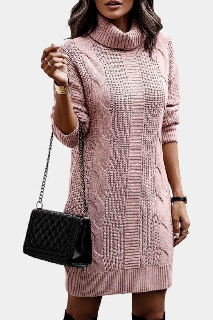 Ruchamit - Einfarbiges Strick Kleid Mit Rollkragen