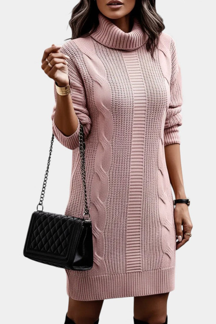 Ruchamit - Einfarbiges Strick Kleid Mit Rollkragen