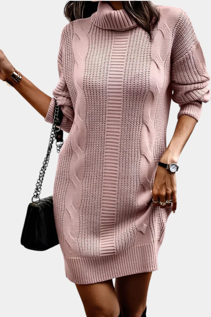 Ruchamit - Einfarbiges Strick Kleid Mit Rollkragen