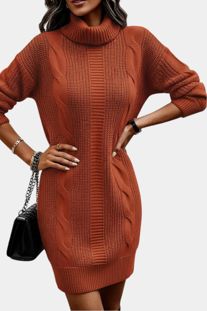 Ruchamit - Einfarbiges Strick Kleid Mit Rollkragen