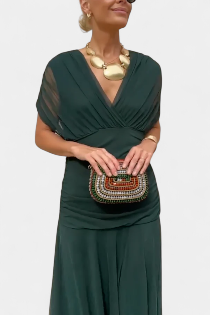 Lordanka – Langes Kleid Mit V-Ausschnitt Und Blumen Muster